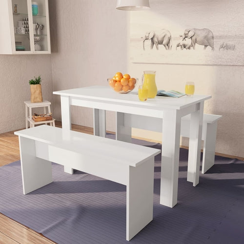 Dining Table and Benches 3 Pieces White