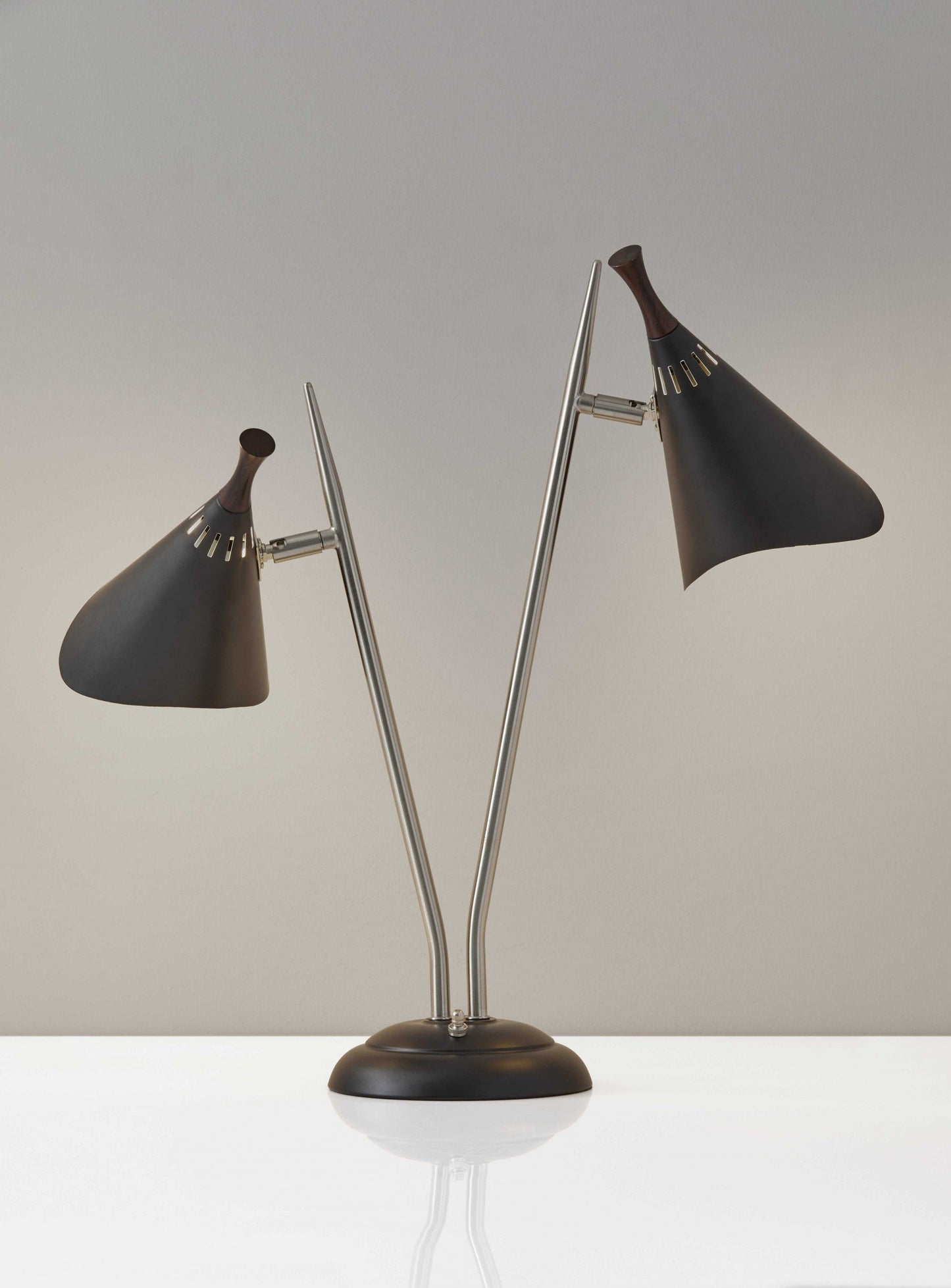 Matte Black Metal Two Light Desk Lamp Smart Outlet Compatible