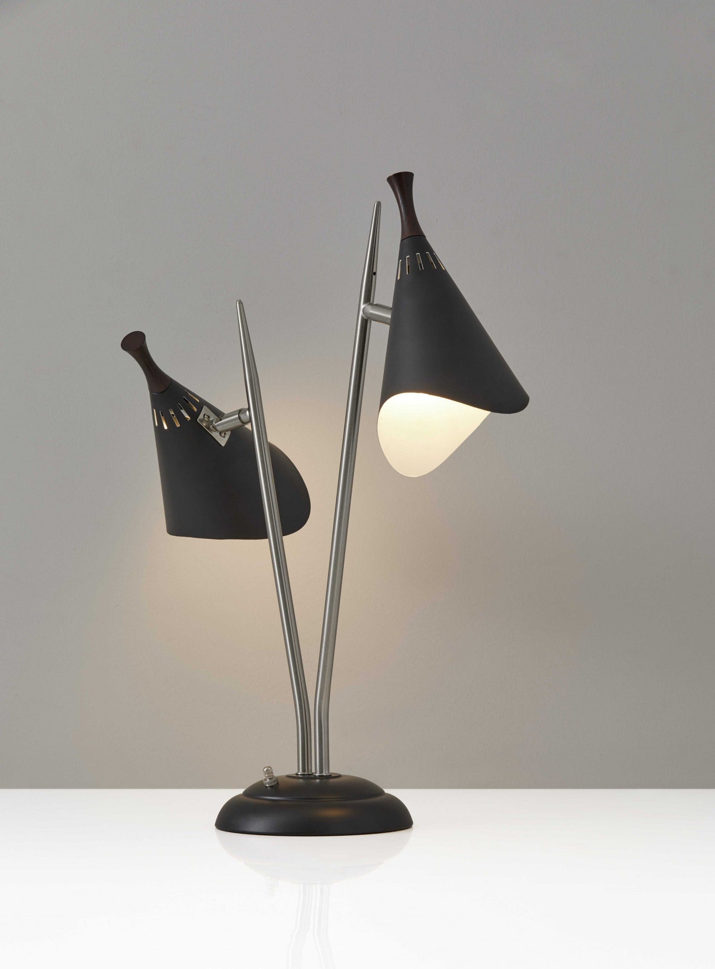 Matte Black Metal Two Light Desk Lamp Smart Outlet Compatible