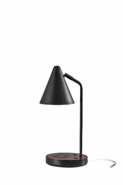 Matte Black Metal Wireless Charging Adjustable Desk Lamp with Walnut