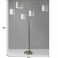 Five Light Floor Lamp Brushed Steel Arc Arms and Petite White Drum