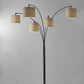 Five Light Floor Lamp Brushed Steel Arc Arms and Petite White Drum