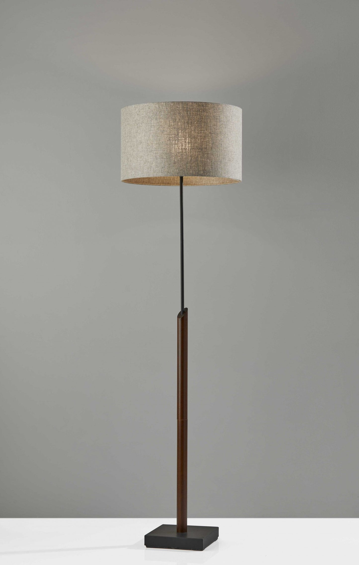 Sculptural Wood Floor Lamp with Black Metal Accents