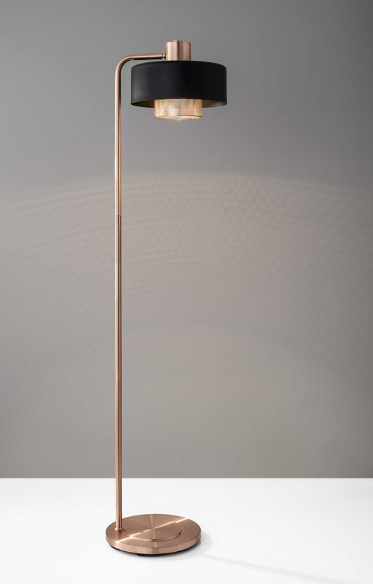 Copper Metal Floor Lamp with Contrasting Black Canopy Shade