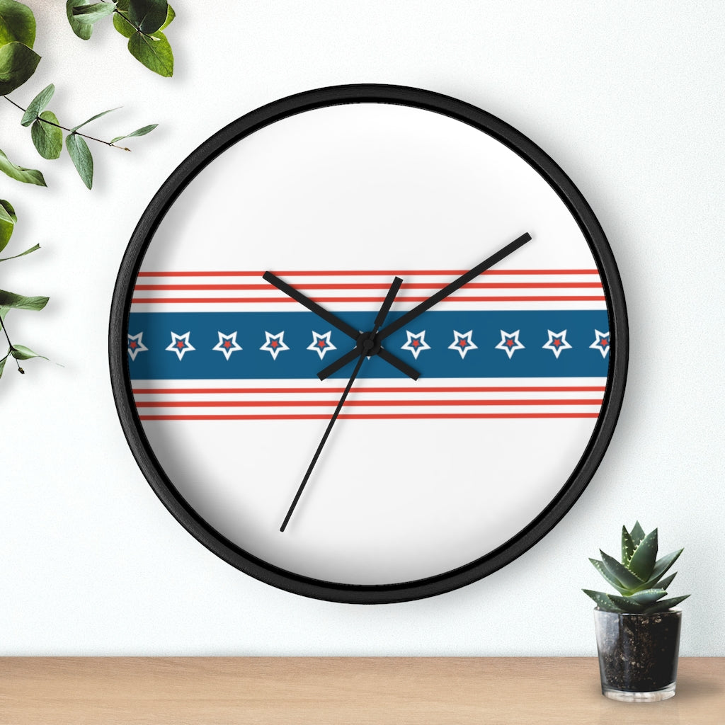 Decorative Wall clock / Stars and Stripes Red White Blue Print