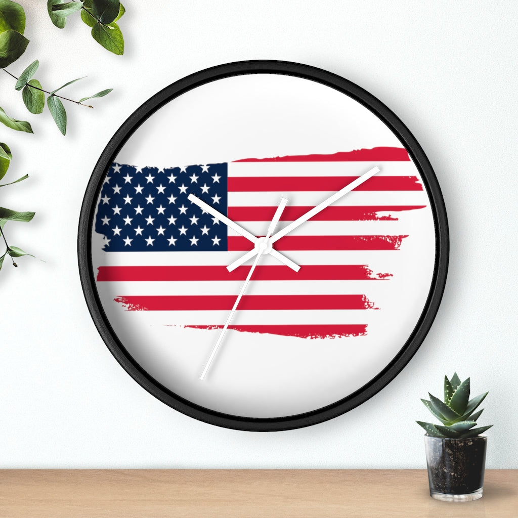 Decorative Wall clock / Stars and Stripes Red White Blue USA Flag
