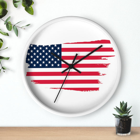 Decorative Wall clock / Stars and Stripes Red White Blue USA Flag