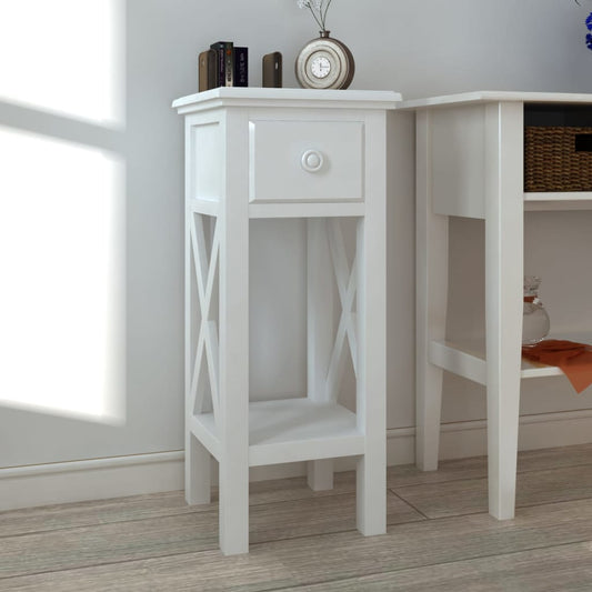 Side Table White 10.6"x10.6"x25.8" Wood