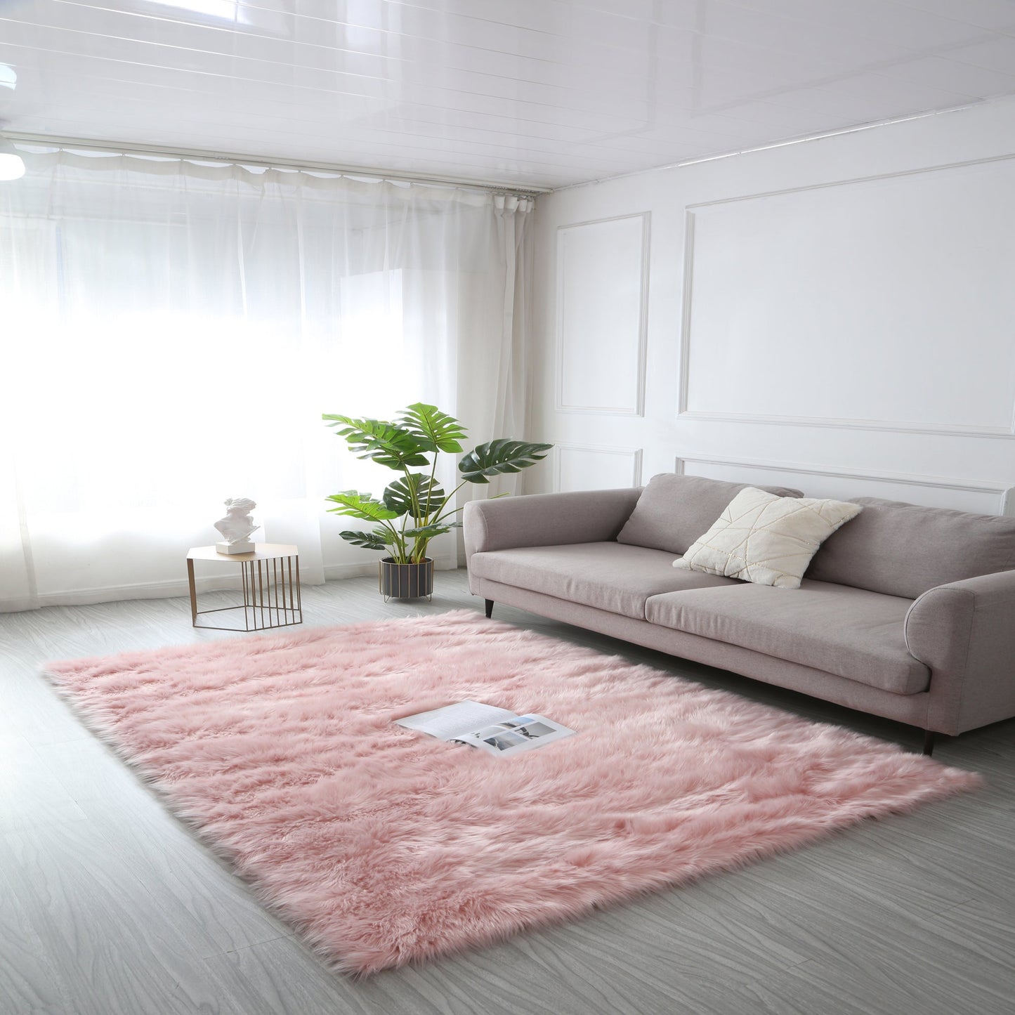 Cozy Ultra Soft Fluffy Faux Fur Pink Area Rug