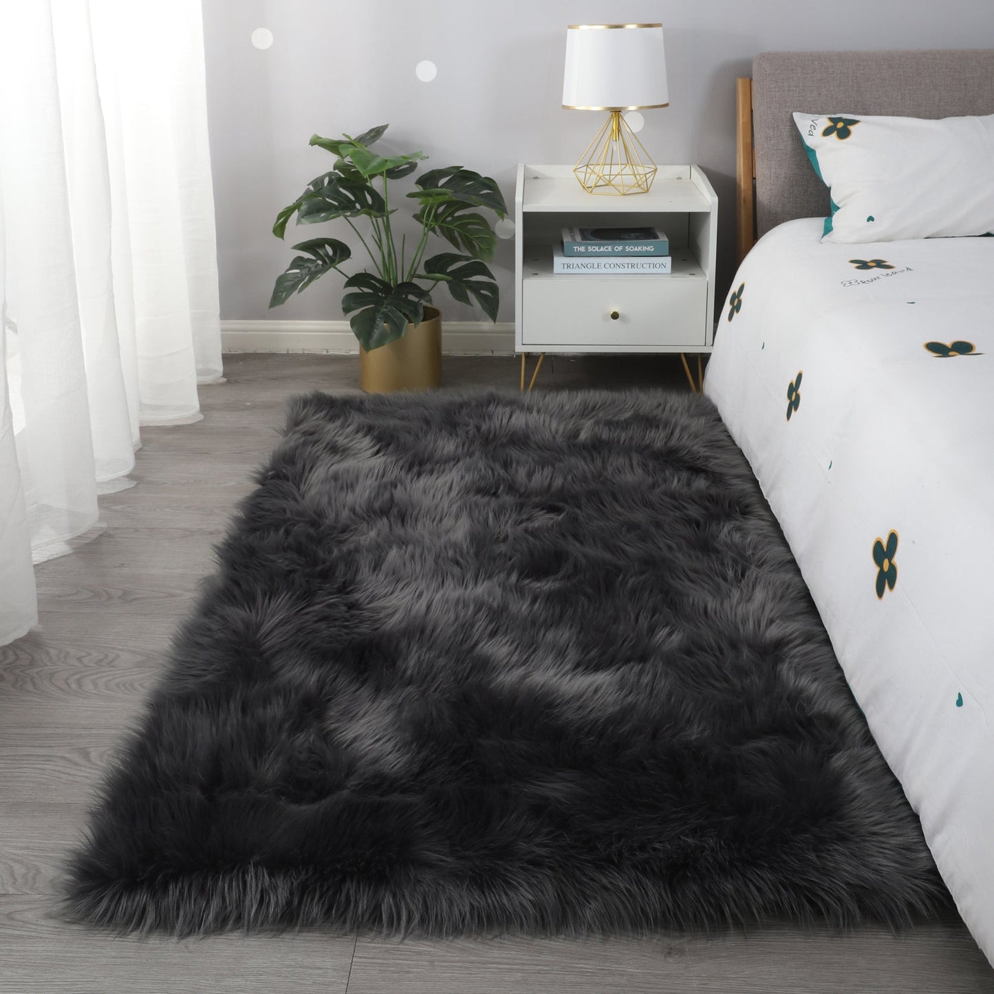 Cozy Ultra Soft Fluffy Faux Fur Grey Area Rug
