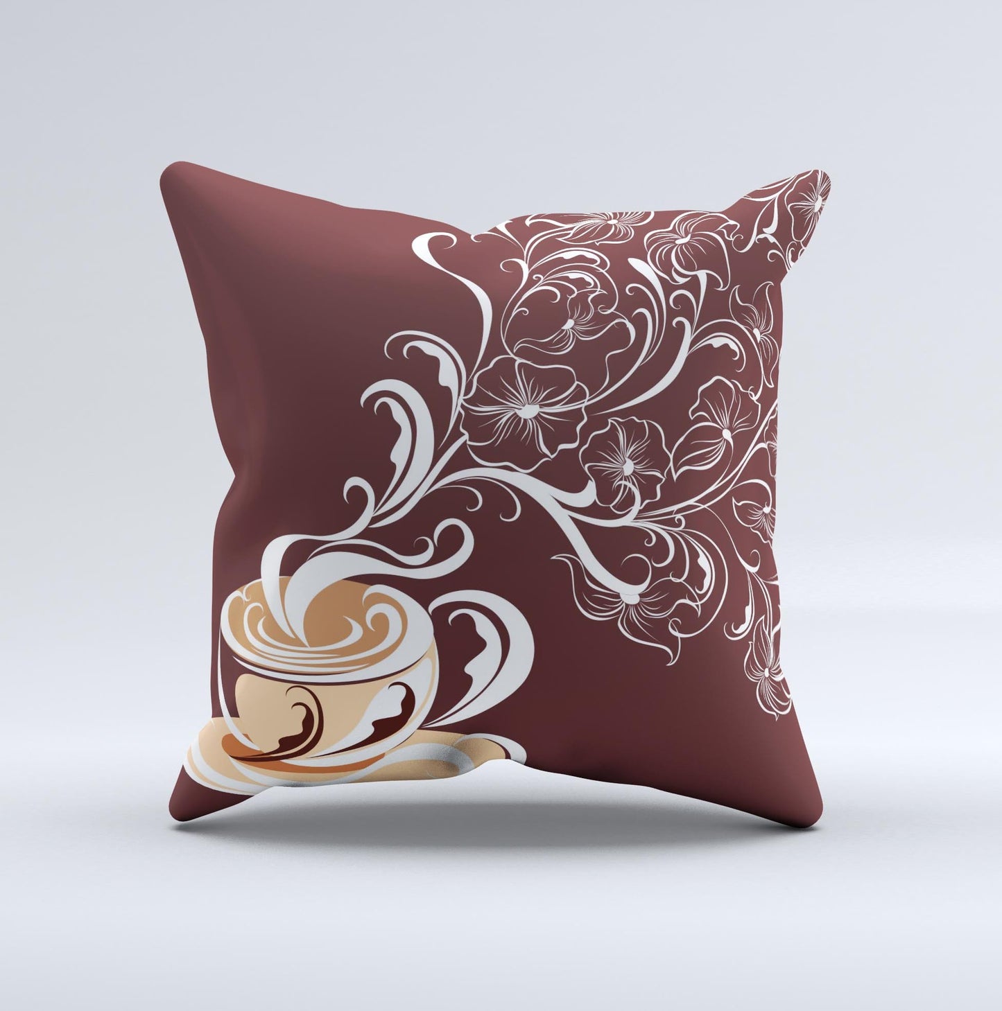 Steaming Vector Coffee Floral  Ink-Fuzed Decorative Throw Pillow