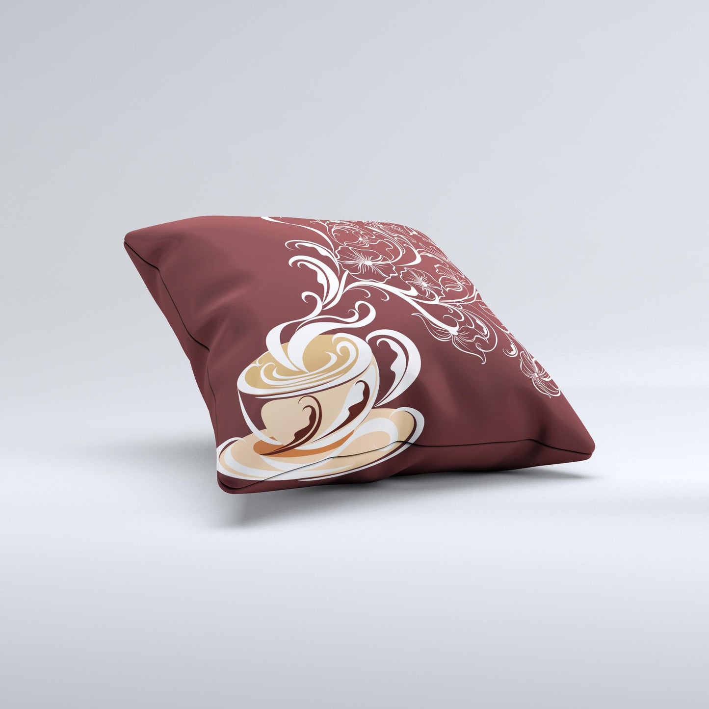 Steaming Vector Coffee Floral  Ink-Fuzed Decorative Throw Pillow