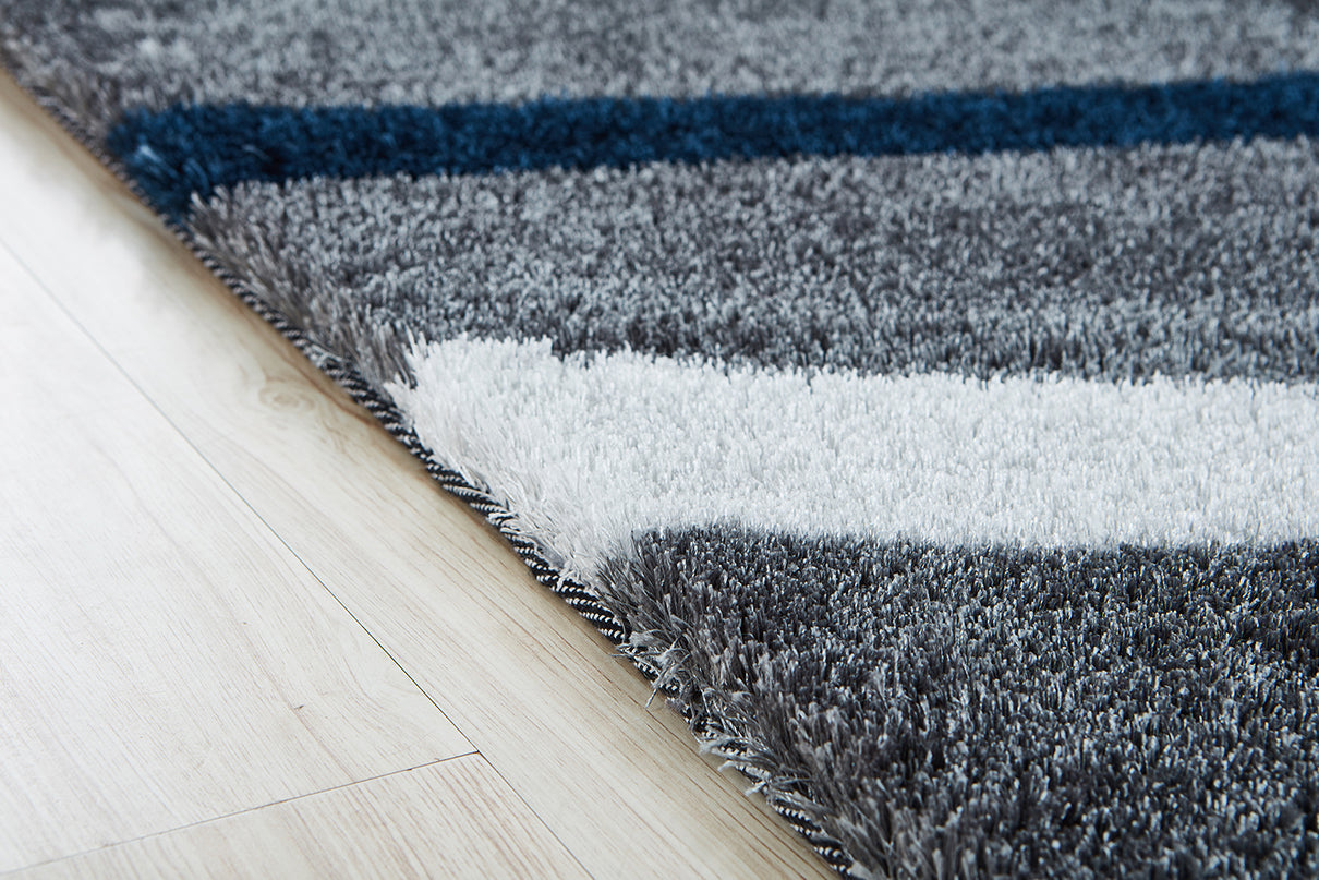 Aria Grey, Navy Blue and White Soft Pile Shaggy Area Rug