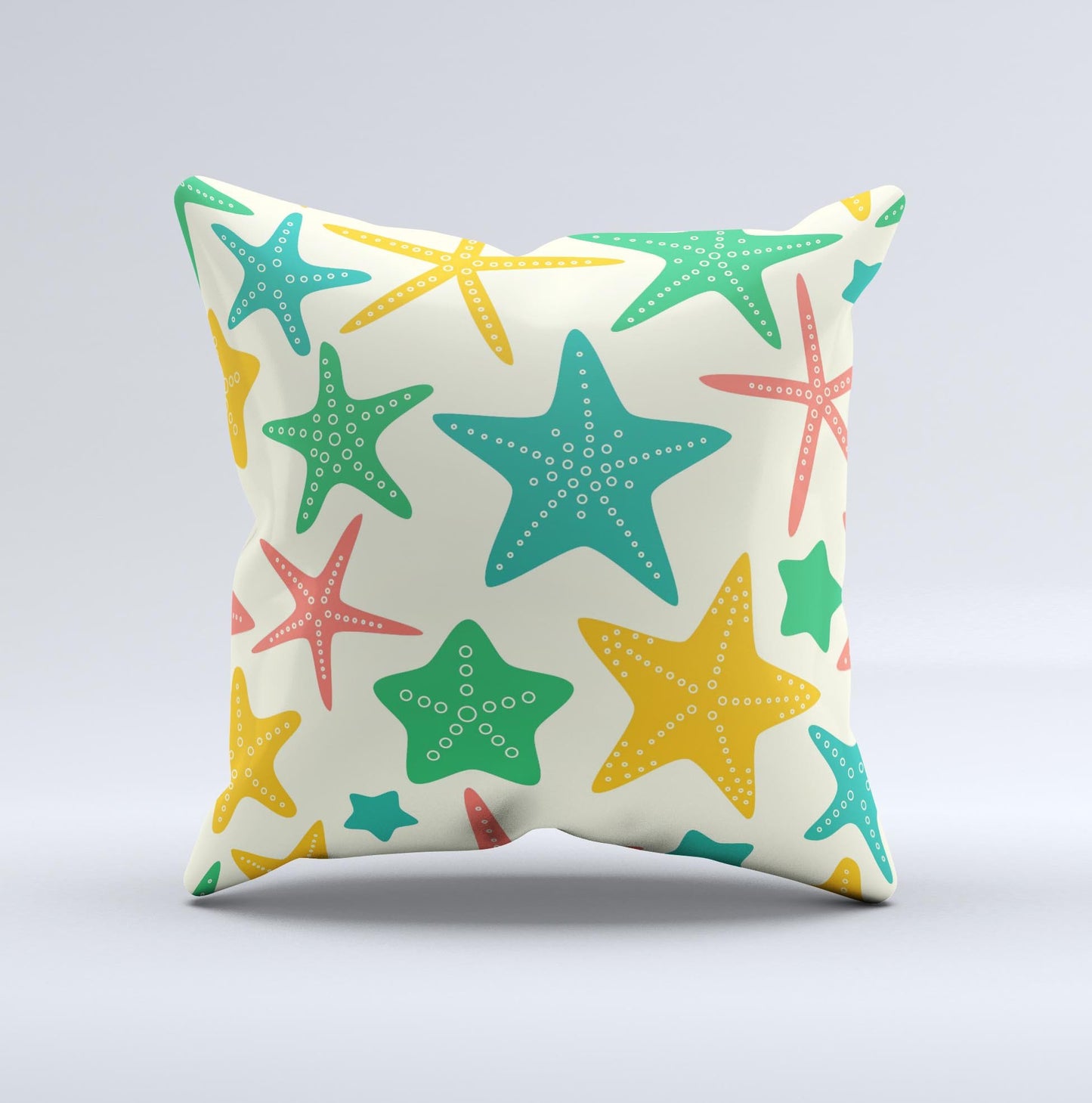Tan And Colorful Vector StarFish ink-Fuzed Decorative Throw Pillow