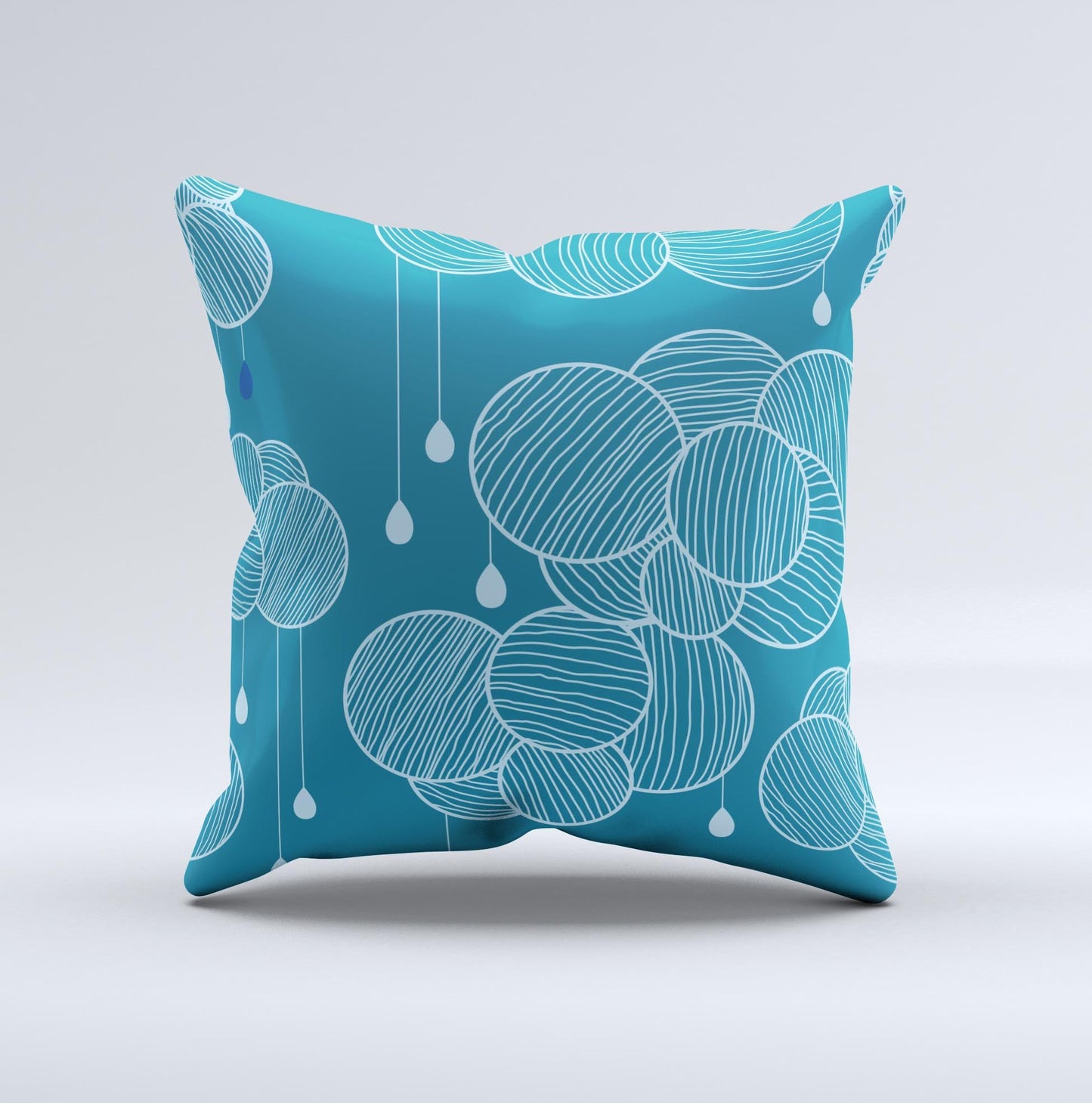 Teal Abstract Raining Yarn Clouds ink-Fuzed Decorative Throw Pillow