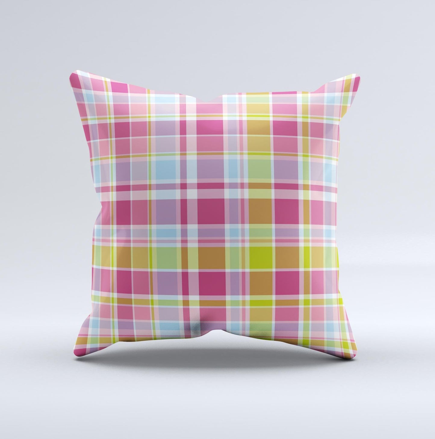 Yellow & Pink Plaid Ink-Fuzed Decorative Throw Pillow