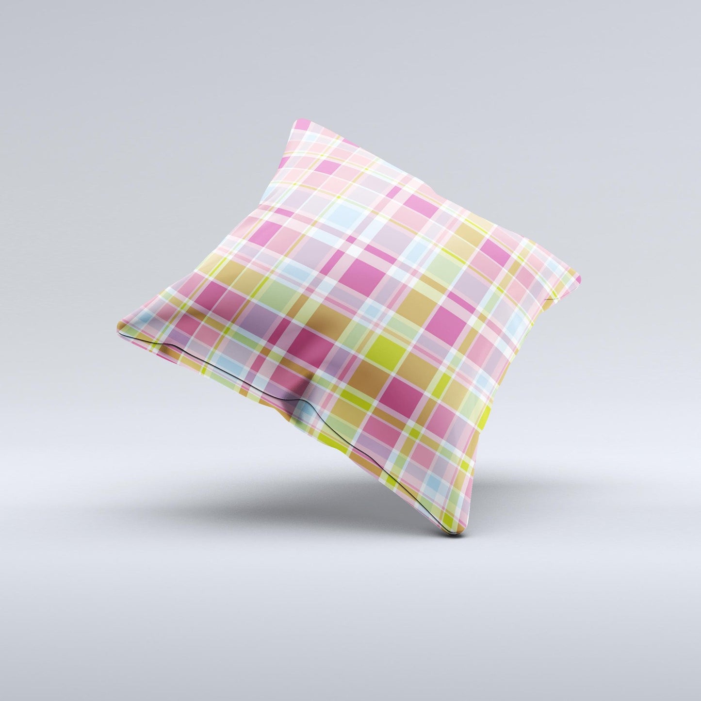 Yellow & Pink Plaid Ink-Fuzed Decorative Throw Pillow