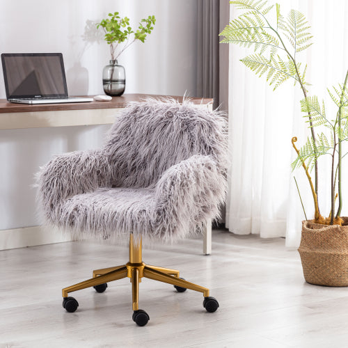 Modern Faux Fur Home Office Chair Fluffy Chair Gold Plating Base