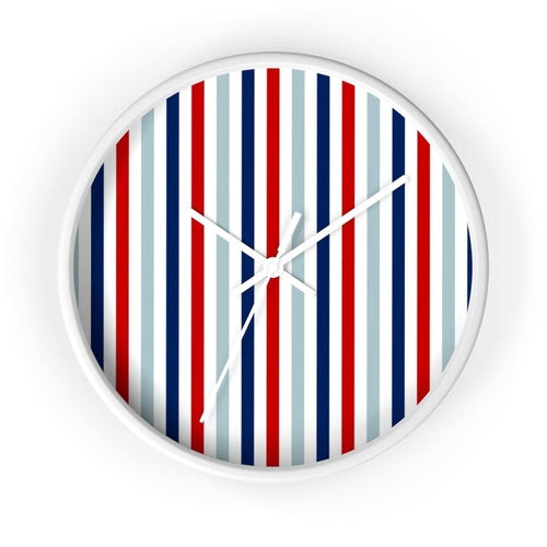 Decorative Wall clock / Red White and Blue Vertical Striped Print