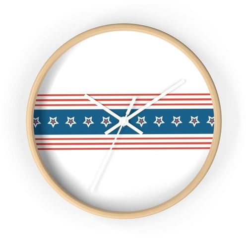 Decorative Wall clock / Stars and Stripes Red White Blue Print